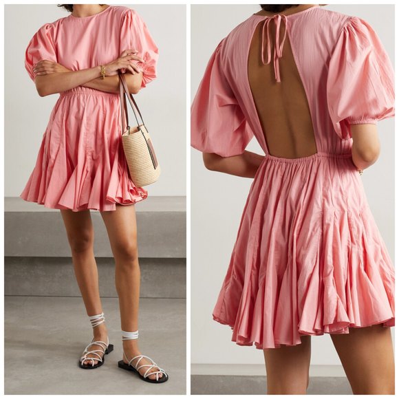 RHODE Molly Fit Flare Mini Dress XL Peach Open Back Cotton Flared Skirt Chic NWT - Picture 1 of 8